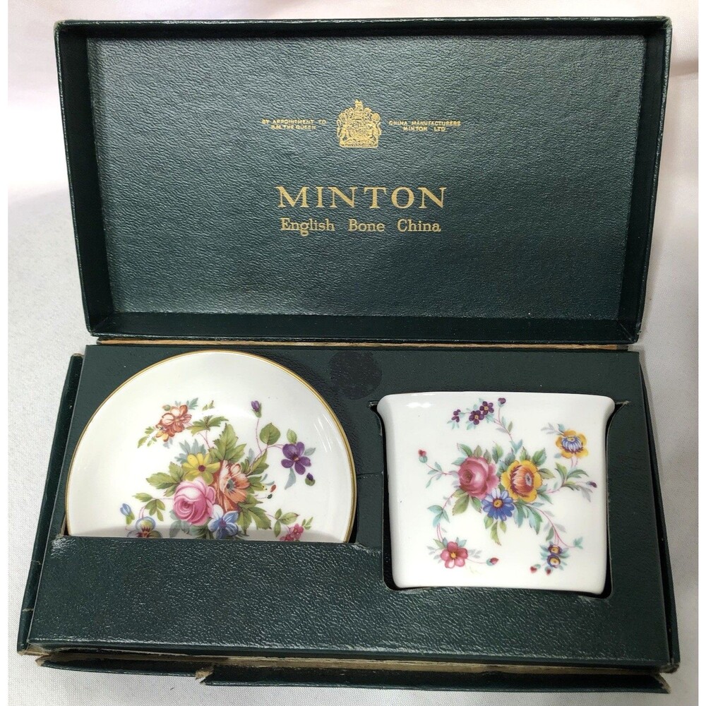 Vintage Minton Marlow English Bone China Canape Stick Holder & Tray Floral